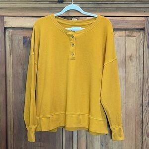 LOU & GREY MUSTARD HENLEY WAFFLE Knit LONG SLEEVE T SHIRT Sz. XLP
